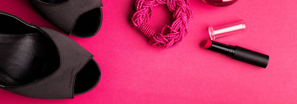 Banner of Fashion Lady Accessories Set. Black and pink.