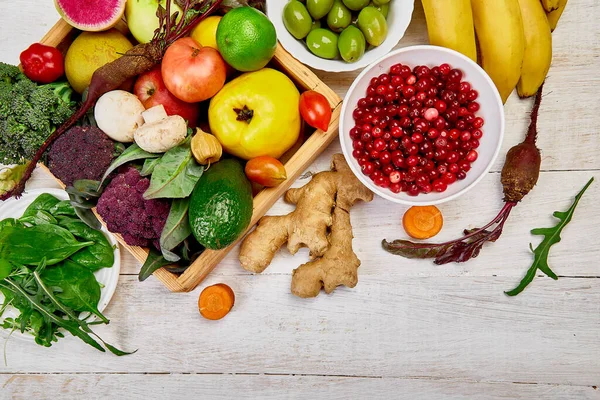 Żywność Ochrony Wirusów Koronawirus Koncepcja Odporności Superfoods Zdrowe Jedzenie Białym — Zdjęcie stockowe