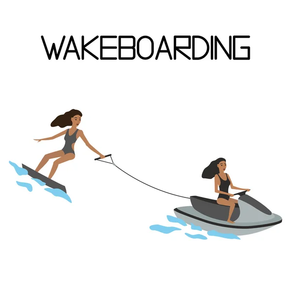 Wakeboarding. desporto aquático extremo. vetor — Vetor de Stock