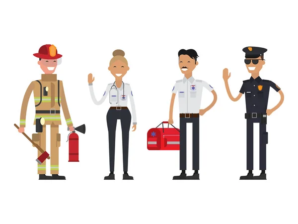 นักดับเพลิง ตํารวจ และพยาบาล — ภาพเวกเตอร์สต็อก