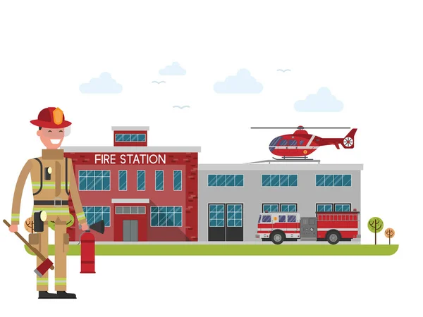 Fire station. Tűzoltó. Az élet védelme — Stock Vector