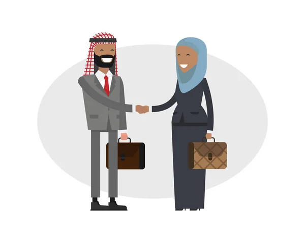 Um aperto de mão. Muçulmano Árabe Negócios — Vetor de Stock