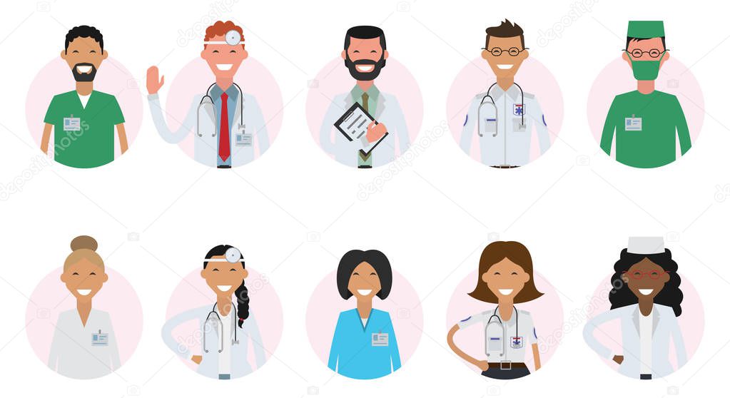 Set of round avatars different medical stuff