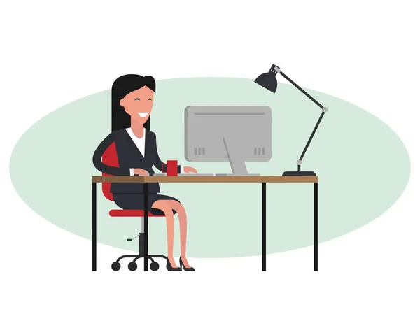 Businesswoman working on a laptop computer office desk — Stock Vector
