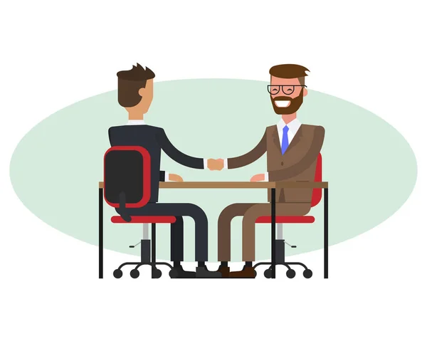Poignée de main de deux hommes d'affaires derrière un bureau — Image vectorielle