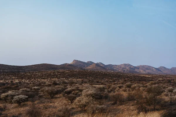 Panorama foto van landschap met bergen op de achtergrond in Namibië — Stockfoto