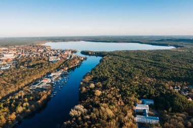 panorama drone photo of the Muggelsee Berlin at sunrise clipart