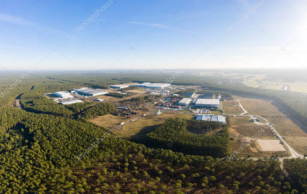 drone photo of the industrial area of Gruenheide, Berlin Brandenburg