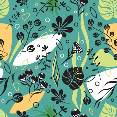 Dekoratif çiçek seamless modeli, botanik öğeleri şirin renk 