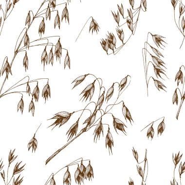 Oats spikelet seamless pattern sketch hand drawn vector background, grain and stems isolated vintage for the bakery shop or menu. Cereal theme. clipart