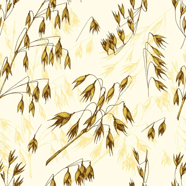 Hafer Spikelet nahtlose Musterskizze handgezeichneten Vektorhintergrund, Getreide und Stiele isoliert Jahrgang für die Bäckerei oder Speisekarte. Getreidethema. — Stockvektor