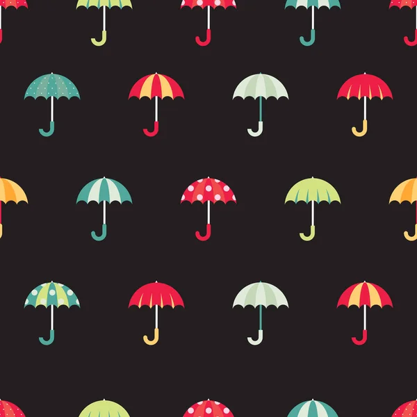 カラフルな傘でかわいい規則的なシームレス パターン。暗い背景のベクトル図. — ストックベクタ