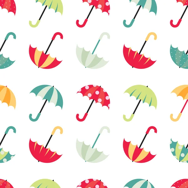 Niedliche nahtlose Muster mit bunten Regenschirmen. Vektor-Illustration auf weißem Hintergrund. — Stockvektor