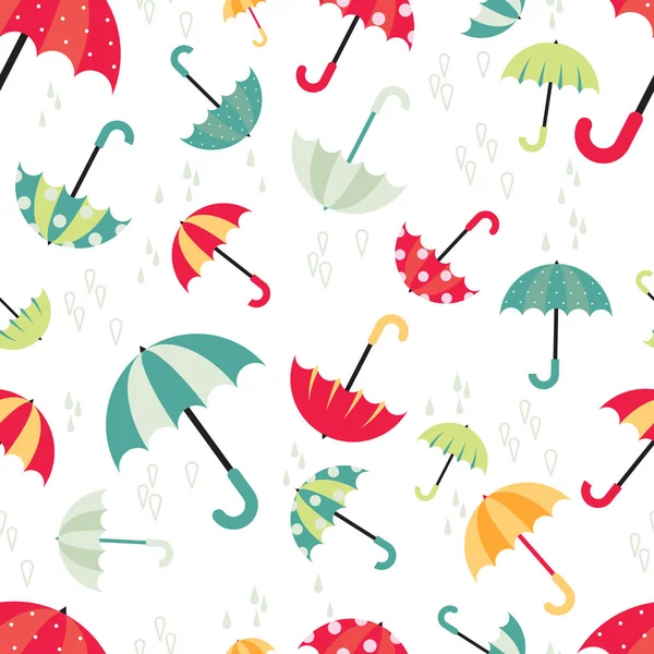 カラフルな明るい傘水でモダンなデザインをシームレスなパターンを削除します。白の背景にベクトル画像. — ストックベクタ