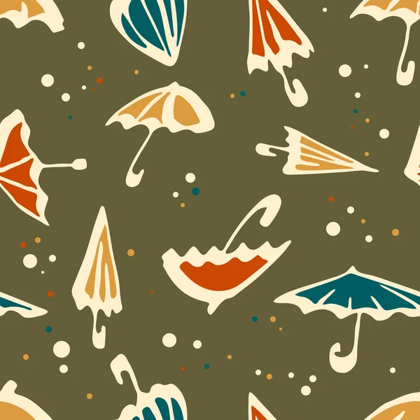 傘のシームレスなパターン。ドットとポイントのカラフルな秋背景傘ベクトル. — ストックベクタ