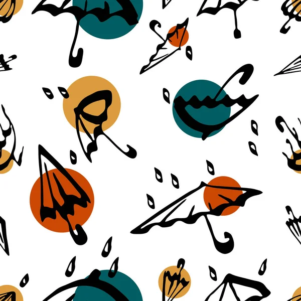 Ombrello modello senza cuciture. Bianco autunno vettoriale sfondo illustrazione con gocce d'acqua. Tessile e carta da parati . — Vettoriale Stock