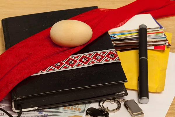 personal belongings of a businessman on the table prepared