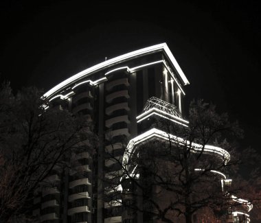  Yeni gökdelen şehir Vinnitsa Ukrayna fotoğraf mikro-stok gece görünümü