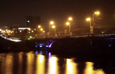 Gece görünümü şehir merkezi kaldırım ve Vinnitsa şehir çıkabilir. Microstock fotoğraf