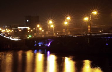 Gece görünümü şehir merkezi kaldırım ve Vinnitsa şehir çıkabilir. Microstock fotoğraf