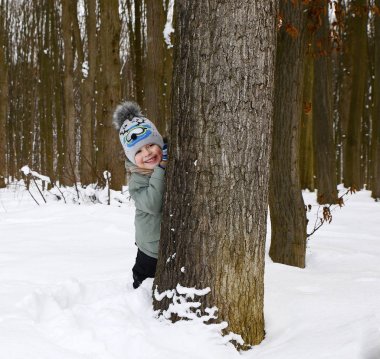 çocuk ve kış orman