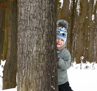 çocuk ve kış orman