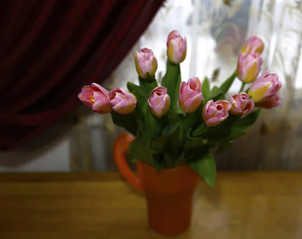 Belo Buquê Fotos Coloridas Tulipas Primavera Para Micro Estoque — Fotografia de Stock