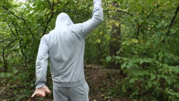 Boxtraining im Wald — Stockvideo