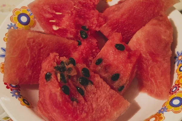 Rode textuur van zoete watermeloen — Stockfoto
