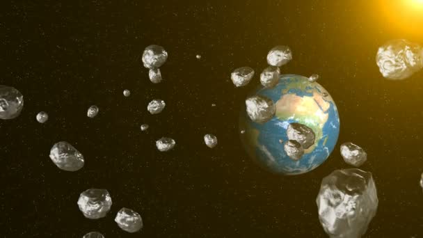 Asteroide en el espacio vuela a la tierra — Vídeos de Stock