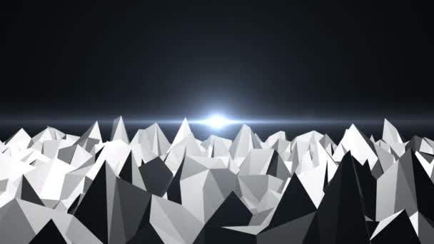 Paysage de basse montagne Poly. Fond numérique avec fusées éclairantes — Video