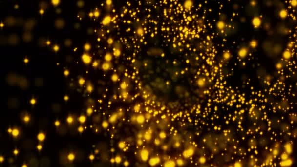 Sfondo movimento oro. Polvere d'oro universo con stelle su sfondo nero. Movimento astratto di particelle — Video Stock