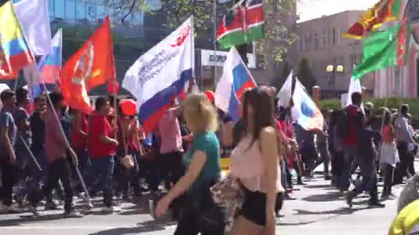 쿠르스크, 러시아-5 월 1 일, 2017: 전시 노동 및 봄 세계 휴일에 전념 — 비디오