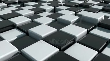 Gerçekçi hareket küpler. Fütüristik arka plan siyah ve beyaz küpleri ile. Küpleri yansıma ile