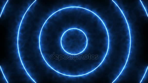 Abstraktní pozadí s neon modré kruhy — Stock video