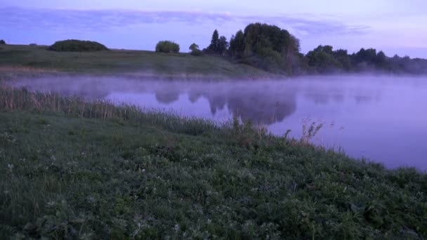 Een prachtige, bewegende ochtendnevel over de rivier — Stockvideo