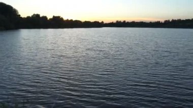 Nehri orman arka planda turuncu gündoğumu