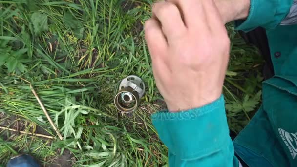 Fisherman Repairs Fishnets Fishing Lines — Stock Video