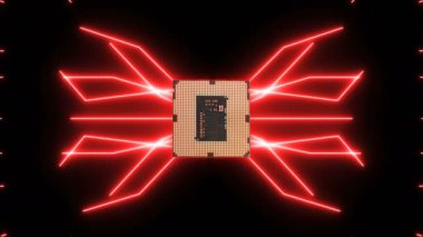 Sorunsuz video Cpu ile kırmızı elektronlar hareketli fütüristik devre panosunu döngü