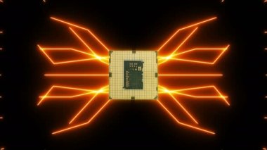 Sorunsuz video Cpu ile turuncu elektronlar hareketli fütüristik devre panosunu döngü