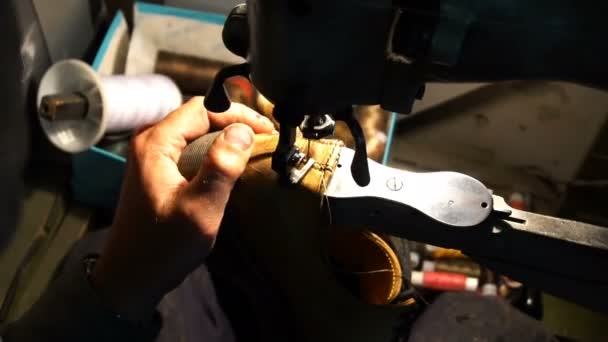 Schoenmaker herstellen van schoenen. Workshop — Stockvideo