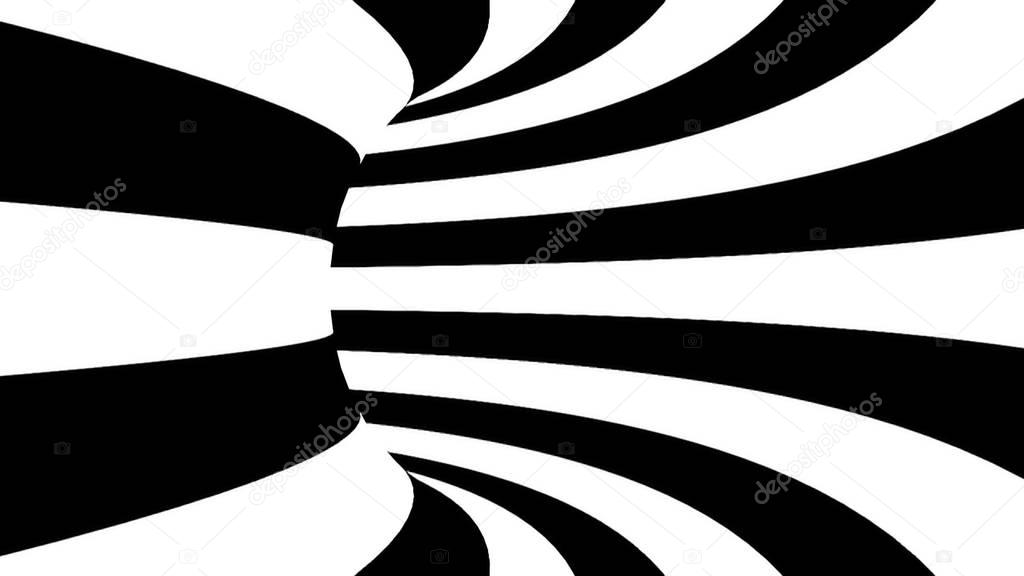 Black and white hypnotic tunnel. 3d rendered