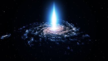 Spiral nebula and light ray in deep space with stars clipart