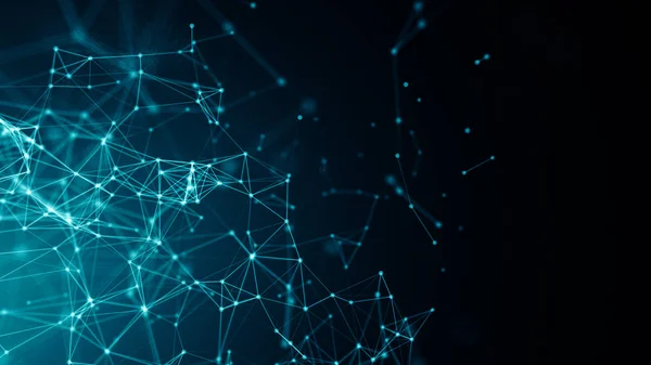 Parlak mavi arka plan soyut bağlı noktalar. Teknoloji zemin