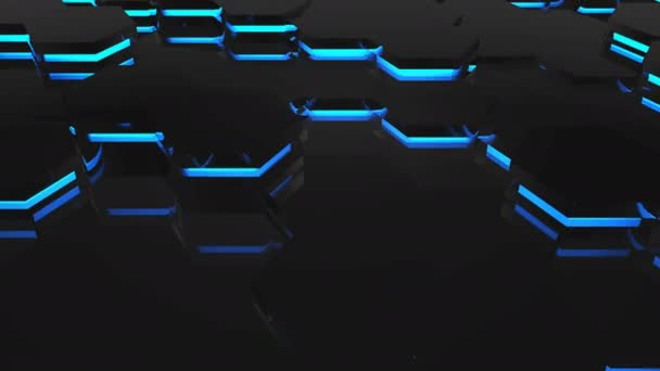 六角形の技術の背景。青色のテーマ — ストック動画