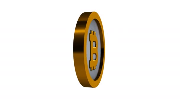 Bitcoin rotativa em um fundo branco — Vídeo de Stock