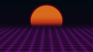 Retro Futuristic.Grid ve gün batımı. 80s retro Sci-fi arka plan