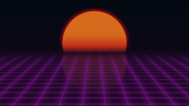 Retro Futuristic.Grid y puesta de sol. Fondo de ciencia ficción retro de los años 80 — Vídeos de Stock