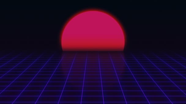 Retro Futuristic.Grid y puesta de sol. Fondo de ciencia ficción retro de los años 80 — Vídeo de stock