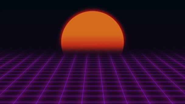 Retro Futuristic.Grid en zonsondergang. 80s retro Sci-fi achtergrond — Stockvideo